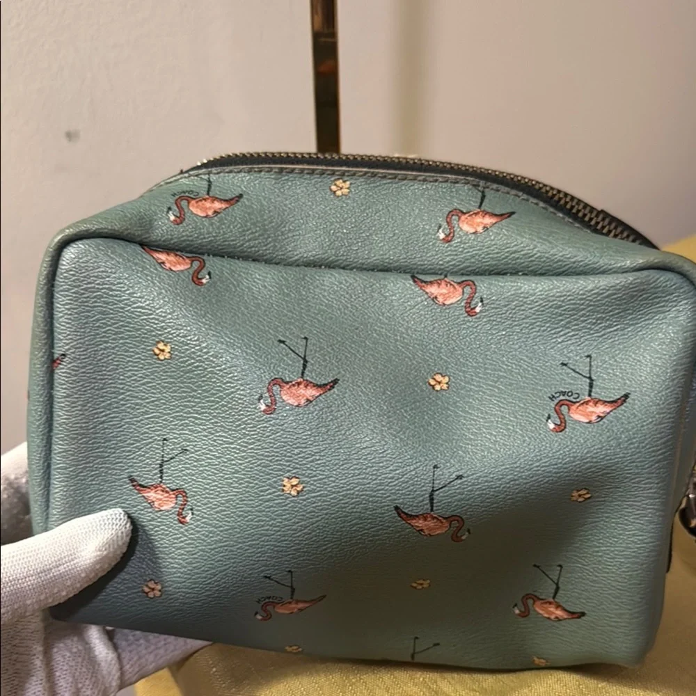 Coach Teal Flamingo Print Cosmetic Bag